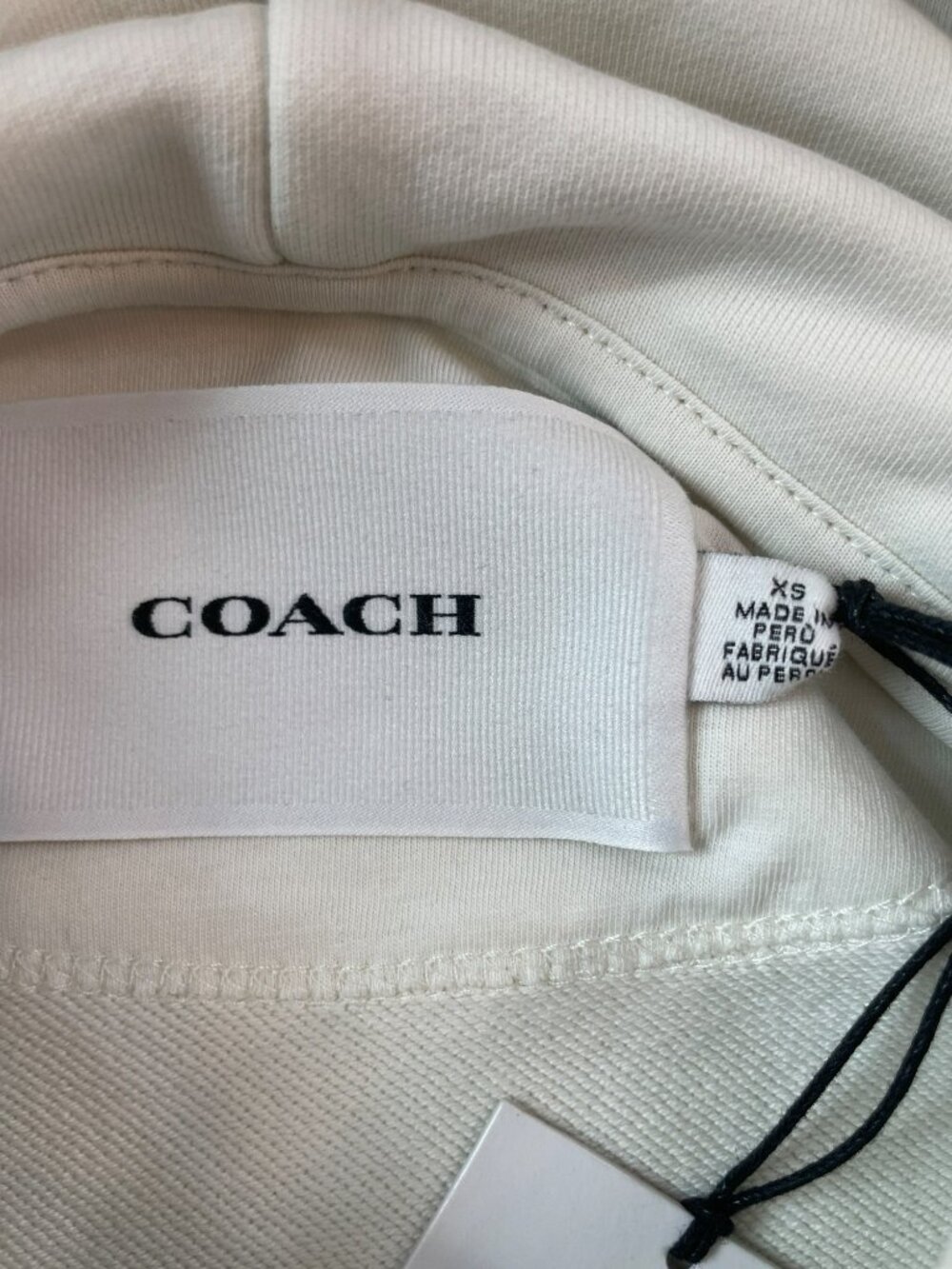 Coach Location Hoodie Cream Logo Embroidery Cotton Unisex Sz XS MSRP$295 DEFECT - Picture 5 of 15